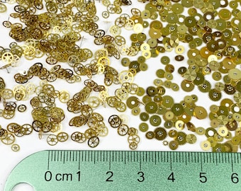 100 kleine Uhr Zahnräder Gold Nail Art Steampunk Teil Uhrmacher Lot klein vtg