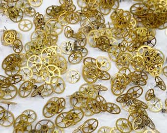 100 Watch Wheels 4-7mm Gold Steampunk Art Gears Watchmaker Repair Lot Parts Cogs