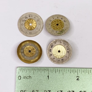 4 Art Deco Watch Dials Face Steampunk Part Gold Watchmaker Lot Vtg Atq Etched