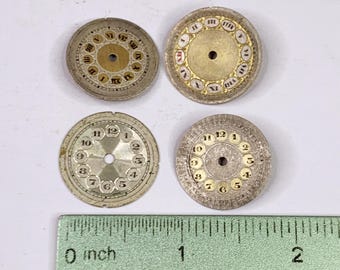 Lote de 4 relojes Art Deco con esferas de teléfono, parte frontal, oro, relojero, antiguo, grabado al aguafuerte