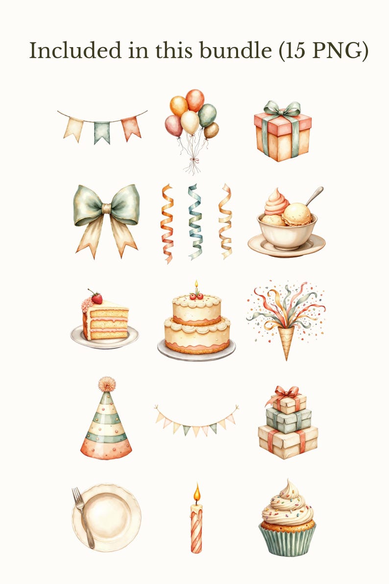 Birthday Party Watercolor PNG Clipart (15) | Balloons Cake Cupcake ...