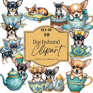 Teacup Chihuahua Clipart Set PNG, 10 file PNG, Teacup Clipart, Dog Mom PNG, Chihuahua Png, Design a sublimazione, Download immediato
