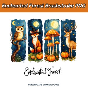 Halloween des bois PNG, clipart saison fantasmagorique, renard cottagecore & chouette PNG, sublimation de coup de pinceau automne mystique, Halloween des bois rustique