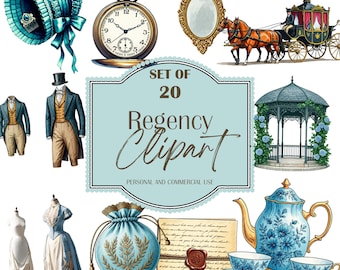 Clipart ispirate all'era Regency e vittoriana, PNG vittoriano – Download digitale
