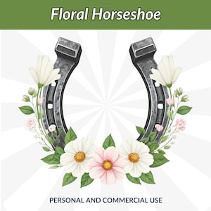 Floral Horseshoe Clipart: Rustic Western Flowers PNG (Digital Download)