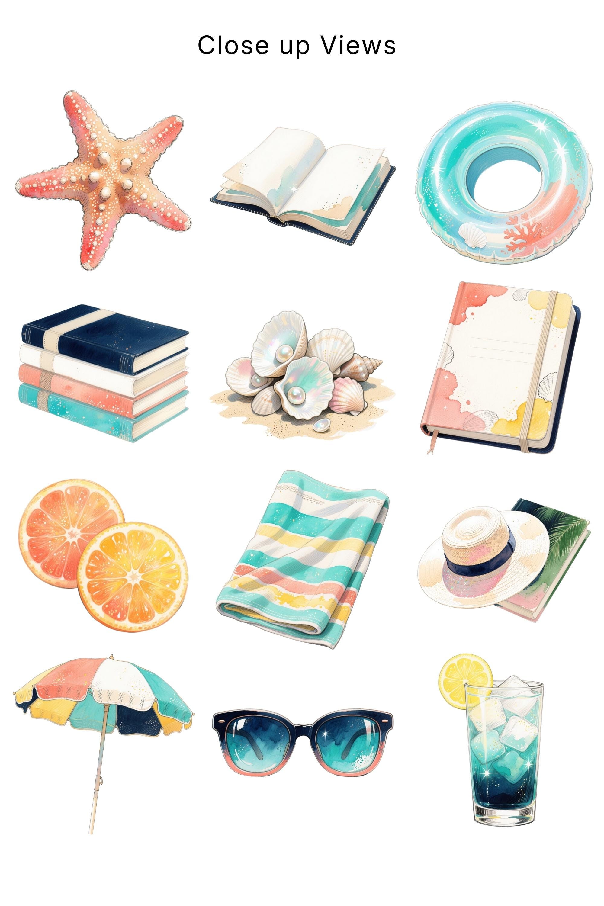 Beach Reading Clipart PNG Bundle, Book-themed Resort Chic, Watercolor ...