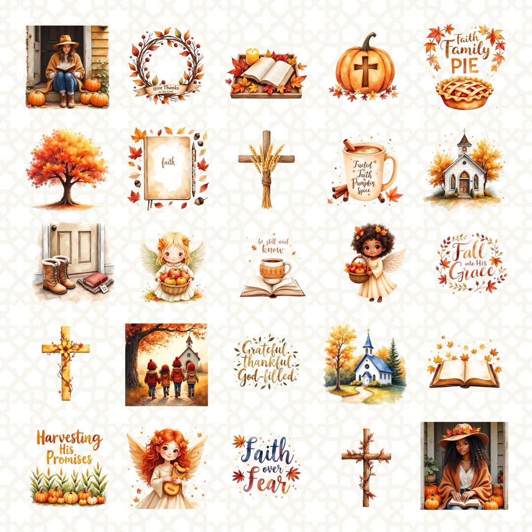 Fall Christian Clipart Bundle: Watercolor Pumpkin, Cross, & Scripture ...
