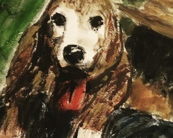 Wall Art Print of Original Dog Painting, Sissy the Basset Hound Colorful and Cute Square 10" x 10" on Quality Archival Matte Fine Art Paper.