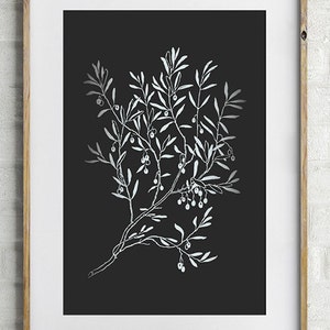 Olive Branch Wall Art - PRINTABLE FILE. Olive Branch Print. Boho Poster. Monochrome Art. Botanical Black White Scandinavian Poster.