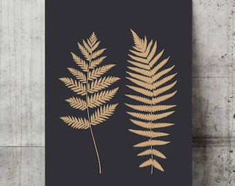 Fern Leaf Print. Botanical Illustration. Black Wall Décor. Modern Vintage Minimal Art. Nature Print. Woodland Art. Fern Fronds Poster.