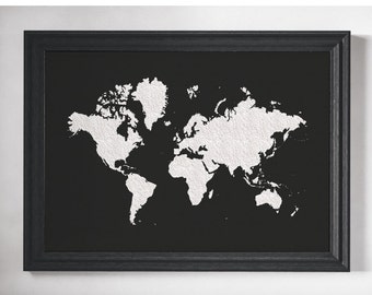 Plakat mapy świata. Czarna biała duża mapa świata. Affiche Scandinave. Wystrój podróży. Artystyczna Dekoracja ścienna. Mapa świata. Bardzo duża mapa.