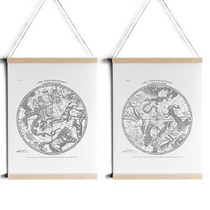 Konstellationsposters - UTSKRIVBAR FIL. Modern vintage södra halvklotet, norra halvklotet. Set om 2. Diptyktryck. Astronomitryck.