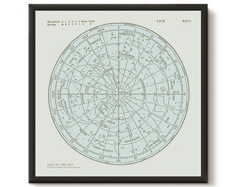 Star Map Constellations Framed Poster. Ready to Hang Print. Map of the Sky. Vintage Modern Astronomy Print. Astronomy Wall Art.