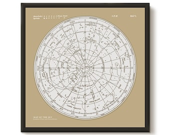 Star Map Constellations Framed Poster. Ready to Hang Print. Map of the Sky. Vintage Modern Astronomy Print. Astronomy Wall Art.