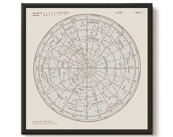 Star Map Constellations Framed Poster. Ready to Hang Print. Map of the Sky. Vintage Modern Astronomy Print. Astronomy Wall Art.