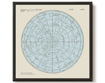 Star Map Constellations Framed Poster. Ready to Hang Print. Map of the Sky. Vintage Modern Astronomy Print. Astronomy Wall Art.