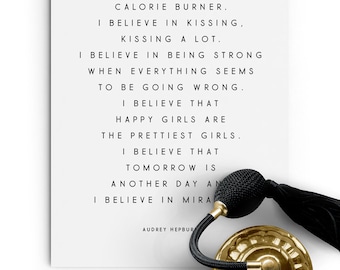 I Believe in Pink. Audrey Hepburn Quote Print - PRINTABLE FILE. Girls Room Print. Motivational Inspirational Quote. Tumblr Wall Décor.