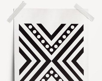 Modern Design Print - PRINTABLE FILE. Black White Geometric Décor. Tribal Poster. Abstract Wall Art Print. Scandinavian Minimalist Print.