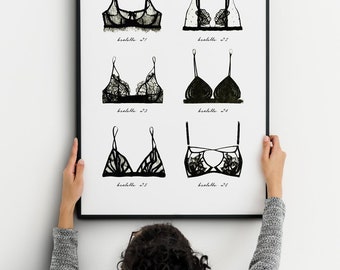 Bra Poster. Lingerie Wall Art Print. Black Lace Bralette Poster. Undergarments Art Print. Boho Feminine Illustration. Tumblr Room Décor.