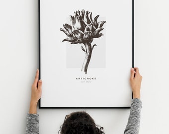 Vintage Artichoke Print. Graphic Botanical Print. Kitchen Décor. Vegetable Print. Modern Minimal Scandinavian Style Wall Art.