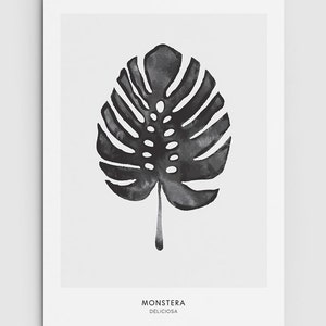Monstera, Cheese Plant Leaf - PRINTABLE FILE. Tropical Leaf Printable Poster. Monochrome Art. Nordic Minimalist Print. Scandinavian Style.