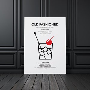 Old Fashioned Cocktail Art Print PRINTABLE FILE. Classic Cocktail ...