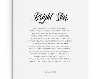 John Keats Love Sonnet 'Bright Star'. Love Poetry Print. Book Lover Gift. Inspirational Romantic Poster. Bibliophile Wall Décor.