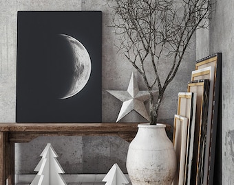 Moon Canvas. La Luna Vintage Print. Solar System Art. Celestial Dorm Room Art. Indie Space Art. Large Bohemian Wall Art. 18 x 24 in Canvas.