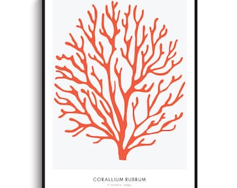 Red Coral Large Poster - PRINTABLE FILE.  Red Sea Coral Print. Coral Illustration. Marine Beach Nautical Coastal Print. Marine Life.