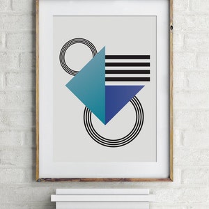 Geometric Form Abstract  Poster - Instant Download. Nordic Printable. Modern Graphic Art Poster. Blue Triangle Print. Line Art Print.