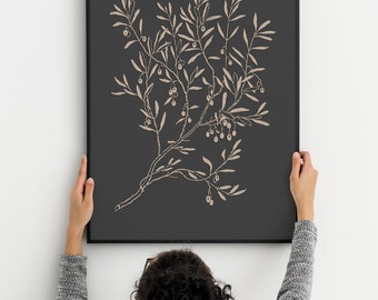 Olive Branch Wall Art. Olive Branch Print. Boho Poster. Monochrome Art. Black Botanical Scandinavian Poster.