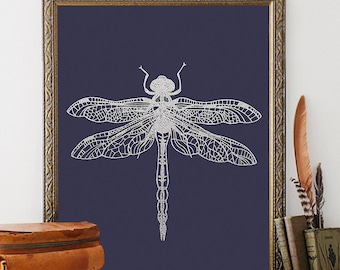 Dragonfly Print - PRINTABLE FILE. Insect Art Poster. Winged Insect Art. Dorm Room Wall Art. Bohemian Print. Muted Purple Art.