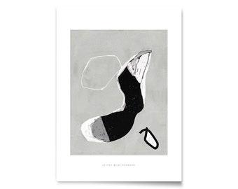 Penguin Art. Neutral Abstract Print. Abstract Animal Poster. Black Grey Minimalist Print. Gallery Wall Art. Scandinavian Monochrome Décor.