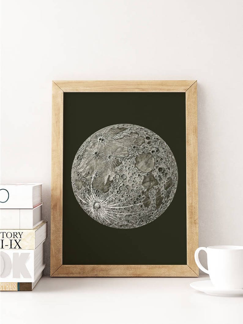 Full Moon Poster PRINTABLE FILE. La Luna Moon Art. Lunar Moon Print. Vintage Luna Poster. Solar System Art. Bohemian Dorm Room Art. image 2