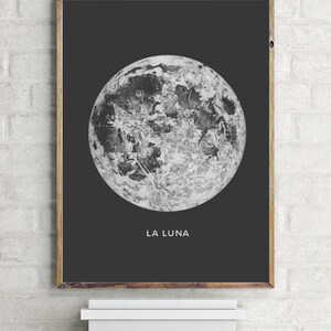 Full Moon Poster PRINTABLE FILE. La Luna Moon Poster. Lunar Moon Print. Vintage Luna Print. Solar System Art. Celestial Dorm Room Art. image 3