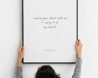 E E Cummings 'I Carry Your Heart' Druck. Minimalistisches Typografie Dekor. Liebesgedicht. Literarisches Geschenk. Poesie Dekor. Hochzeitsgeschenk.