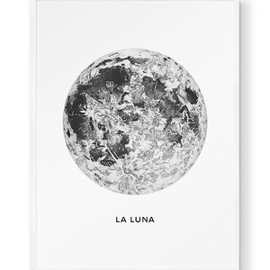 Full Moon Poster. La Luna Moon. Lunar Moon. Vintage Luna Print. Solar System Art. Celestial Dorm Room Art. Indie Space Art. Bohemian Poster.