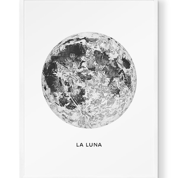Pôster da Lua Cheia. Lua. Lua Lunar. Impressão Lunar Vintage. Arte do Sistema Solar. Arte Celestial para Quarto de Estudante. Arte Espacial Indie. Pôster Boho.