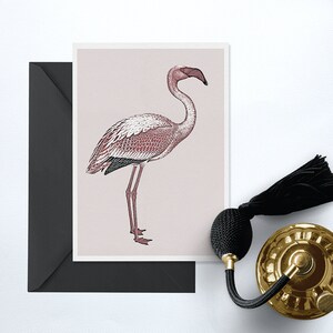 Flamingo Printable A6 Greeting Card Set. Matching DIY Envelope Liner and Gift Tag. Dusty Pink Bohemian Style Stationary Set.