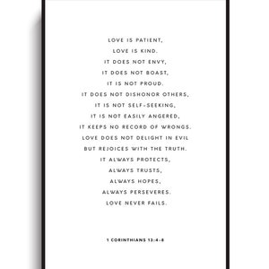 El amor es paciente, el amor es bondadoso. 1 Corintios 13. Lámina cristiana. Lámina con versículo bíblico. Regalo de aniversario. Regalo de San Valentín. Regalo de boda.