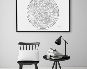 Constellation Art Poster. Astronomy Print - Celestial Atlas Printable Map. Southern Hemisphere. Astronomy Illustration.