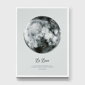 Full Moon Poster. La Luna Moon. Pablo Neruda Quote. Moon Print. Vintage Luna Print. Solar System Art. Astronomy Print. Boho Poster. image 2