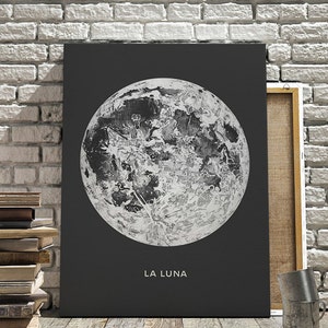 Full Moon Canvas. La Luna Moon Canvas Gallery Wrap. Lunar Moon Print. Vintage Luna Print. Solar System Art. Celestial Dorm Room Art. image 1