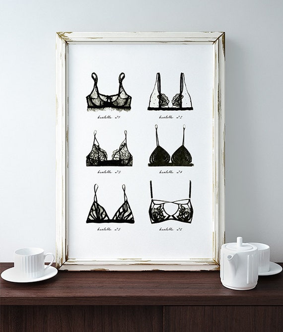 Lingerie Wall Art. Black Lace Bralette Art Poster PRINTABLE FILE.  Undergarments Art Print. Boho Feminine Illustration. Bra Poster. -   Canada