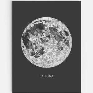 Full Moon Poster PRINTABLE FILE. La Luna Moon Poster. Lunar Moon Print. Vintage Luna Print. Solar System Art. Celestial Dorm Room Art. image 2