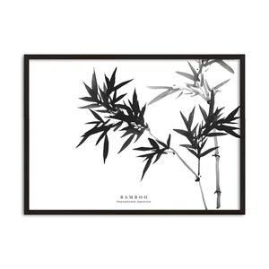 Japanese Bamboo Botanical Print. Foliage Print. Zen Hygge Décor. Modern Asian Wall Art. Tropical Bamboo Illustration. Black White Poster.