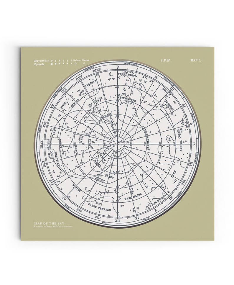 Star Map Constellations Print. Map of the Sky. Planisphere Astronomy ...