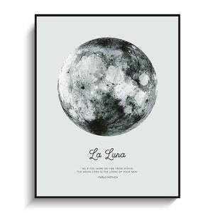 Full Moon Poster. La Luna Moon. Pablo Neruda Quote. Moon Print. Vintage Luna Print. Solar System Art. Astronomy Print. Boho Poster. image 5