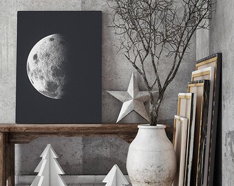 Moon Canvas. La Luna Vintage Print. Solar System Art. Celestial Dorm Room Art. Indie Space Art. Large Bohemian Wall Art. 18 x 24 in Canvas.