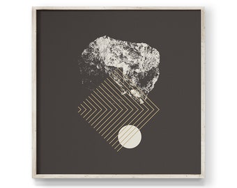 Rock Gem Mineral Print. Brown Geometric Abstract. Square Line Print. Meteorite Stone Art. Modern Meteoric Poster. Geologist Wall Décor.